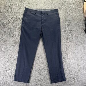 J.M. Haggar Pant Mens 36x30 Blue Check Polyester Dress Straight Business Stretch
